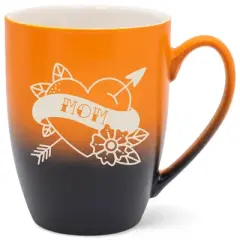 100 North Floral Heart 10 Ounce Orange and Black Two Toned Ombre, Comfortably Fits Your Hands, Ceramic Tea Coffee Cup Mug, Mom