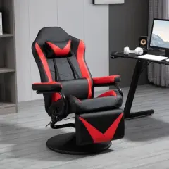 HOMCOM Gaming Recliner, Racing Style Video Gaming Chair with Adjustable Backrest and Footrest, High Back Swivel Computer Chair with Lumbar Support and Headrest