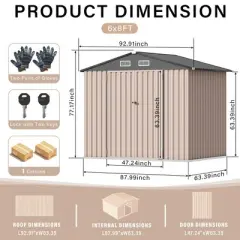 6 x 8 FT Outdoor Metal Storage Sheds Kit with Lockable Door, Utility Buildings with Air Vent for Backyard, Garden, Patio, Lawn