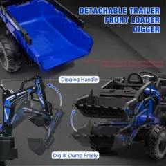 24V 3 in 1 Kids Ride on Tractor, Excavator & Bulldozer, Electric Vehicle w/Trailer, Shovel Bucket, Digger