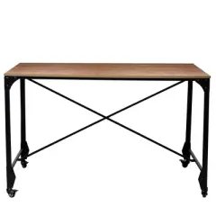 Industrial Style Home Office Desk with Rectangular Wooden Top and Metal Legs Brown/Bronze - Benzara