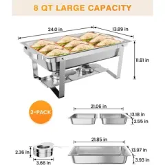 GustoWave Chafing Dish , 8 QT Food Servers and Warmers Stainless Steel Chafing Dish Buffet Set with Water Pan