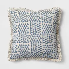 Square Bird in Nature Pillow with Printed Reverse and Ruffle Trim neutral - Threshold&trade;