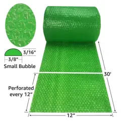 UBMOVE 30-Feet Roll of Green Bubble Small 3/16" Wrap 12" Wide