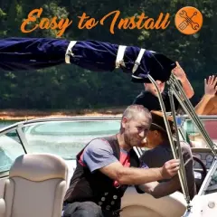 SereneLife 4 Bow 85-90 Inch Bimini UV Resistant Waterproof Top Boat Cover with 1 Inch Double Walled Aluminum Frame Tube and Windproof Straps, Blue