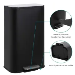 Trash Can, Stainless Steel Garbage Can With Soft-Close Lid, Foot Pedal, Removable Inner Basket