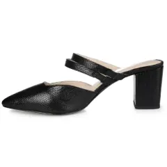 Journee Signature Womens Genuine Leather Kaitlynn Mules Low Block Heel Almond Toe Pumps