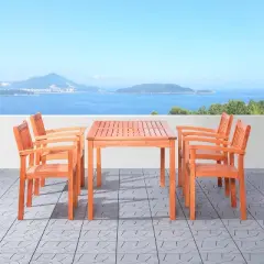 Azen 5pc Outdoor Dylan Coastal Eucalyptus Hardwood Dining Set Red Brown