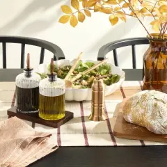 Oil & Vinegar Ribbed Glass Bottle Set with Wood Base - Hearth & Hand&trade; with Magnolia