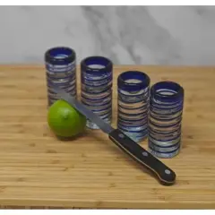 Dos Sue&ntilde;os Mexican Hand Blown Tequila Shot Glasses - Blue Spiral - 2oz - Set of 4