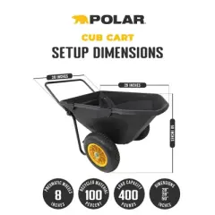 Polar Trailer Cub Cart, Heavy-Duty Utility Wheelbarrow Wagon with Durable Polyethylene Tub, 400 lbs Capacity, All-Steel Frame, Easy Hauling, 15" Tires