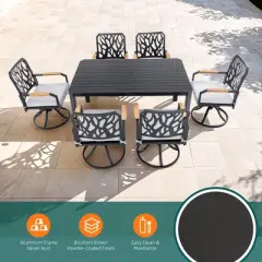 Christopher Knight Home Vale 7 Piece Outdoor Aluminum and Sunbrella Cushions Dining Set with 59" Rectangular Table