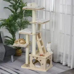 PawHut Multi-Level Cat Tree Condo Tower with Sisal-Covered Scratching Post, Activities for Kittens & Soft Cushion Luxury