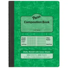 Pacon&reg; Dual Ruled Composition Book, Green, 1/4 in grid and 3/8 in (wide) 9-3/4" x 7-1/2", 100 Sheets, Pack of 6