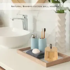 Evideco French Home Goods Natural Bamboo Cotton Ball Holder - Bathroom Container Storage Solution for Cotton Swabs, Pads & Other Bath Accessories
