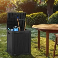 INFURNIC 28 Gal Deck Boxes, Waterproof Outdoor Storage Box with Handle for Patio Furniture, Garden Tools, All Weather Use, Black, 14.76"*14.76"*29.52"