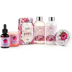 Peony Floral Spa Gift Basket &ndash; 7pc Bath & Body Set for Women, Relaxation & Self-Care, with Shower Gel, Lotion & More