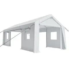 Portable Garage, Carport Canopy - 12x20 FT Heavy Duty with 6 Doors, Waterproof All-Season Shelter for Trucks, Boats (White)