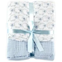 Hudson Baby Infant Boy Cotton Muslin Swaddle Blankets, Blue Sheep, One Size