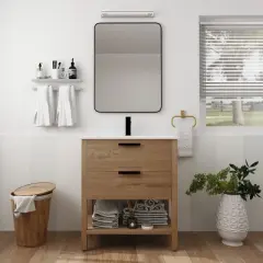 30" Bathroom Vanity with 2 Drawers and 1 Ceramic Sink, Oak - ModernLuxe