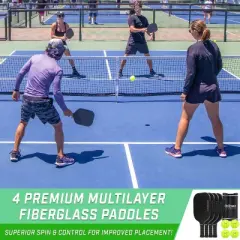 GoSports GS1 Pickleball Paddles Set of 4 with 4 Pickleballs - USAPA Approved Fiberglass Pickleball Paddles