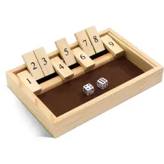WE Games Shut the Box Board Game, Solid Natural Wood with Dice - 9 Number flip tiles, 11 inches, for Family and Adult Game Night Play in Classroom,