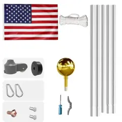 Telescopic Flag Pole Kit, Extra Thick Aluminum Flagpole, Outdoor Heavy Duty Weather Resistant Flag Poles With 3'x5' USA Flag