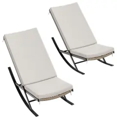 Outdoor Rocking Chairs Set of 2, Indoor Lounge Rocker Chair with Padded Cushion & Metal Frame & Rattan Seat, for Garden, Backyard, Lawn, Patio