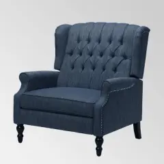 Apaloosa Oversized Wingback Press-Back Recliner Navy Blue - Christopher Knight Home: Tufted, Nailhead Trim, Polyester