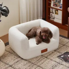 ATJafurn Faux Cashmere Pet Sofa for Indoor Cats,  Beds for Small Dogs & Cats, White Cat Couch with Nameplate for Living Room Bedroom