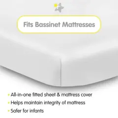 BreathableBaby All-in-One Fitted Sheet & Waterproof Cover, For 33" x 15" Bassinet Mattress (2-Pack), White