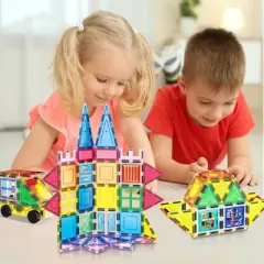 PICASSO-TILES Magnetic Tiles For Kids with Tote Bag, 101PCS Construction STEM Building Blocks Educational Toy
