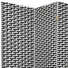 6 ft. Tall Woven Fiber Room Divider Black/White 3 Panel - Oriental Furniture