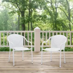 Palm Harbor 2pc Outdoor Wicker Stackable Chairs - White - Crosley