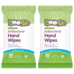 Boogie Wipes Antibacterial Alcohol Free & Hypoallergenic Hand Wipes for Kids and Adults - 40ct/2pk