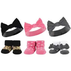 Hudson Baby Infant Girl 12Pc Headband and Socks Giftset, Black Wild Rose Leopard, One Size