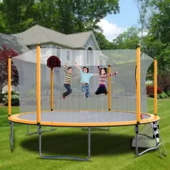 15FT Recreational Trampolines For Kids Teens Stainless Steel Frame With Basketball Hoop System Outdoor Large Trampoline With Net For Indoor Outdoor