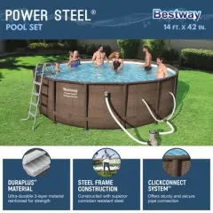 Bestway Power Steel Above Ground Outdoor Swimming Pool Set with Pump