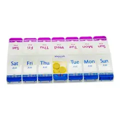Unique Bargains 14 Grid Double Row Pill Case Dark Blue Purple 1 Pc