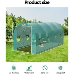 Greenhouse Tunnel 15x6.5x6.5ft,Galvanized Steel Tunnel Greenhouse with Zippered Doors and Window,for Home Gardening Seed
