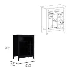 Gulches Black Wengue Bar Cabinet with 8 Wine Cubicles 4.8''H x 4.4''W, Interior Shelf and 37.12'' Superior Top