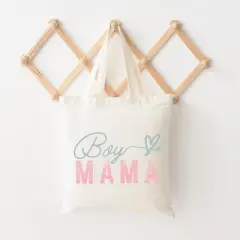 City Creek Prints Boy Mama Heart Colorful Canvas Tote Bag - 15x16 - Natural