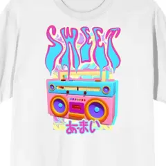 Chrome Baddie Y2K Sweet Pastel Rainbow Boombox Crew Neck Short Sleeve Women's White T-shirt