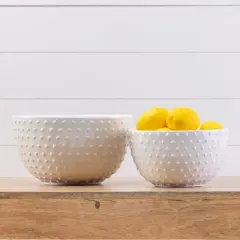 VIP Dolomite 11 in. White Dotted Texture Hobnail Mixing Bowls Set of 2