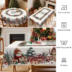LOVEVOOK 60x86 Inch Rectangle Christmas Tablecloth, Winter Snowman Trees Red Washable Table Cover for Party Picnic Dinner Holiday Decor
