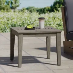 NAYSAYE Patio End Table Transitional Acacia Wood Side Table with Low Profile for Small Spaces, Gray, 20"*20"*15.75"
