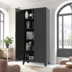 Hrinhom 70.9"H Tall Kitchen Pantry Cabinet, Metal Storage Cabinet with Doors and Adjustable Shelves