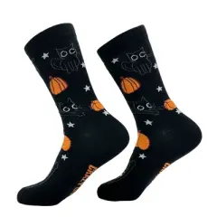 Crazy Dog Women's Black Cat Pumpkin Socks Funny Cute Halloween Graphic Footwear
