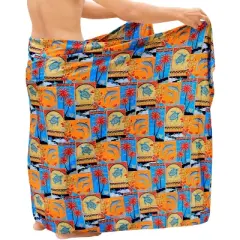 LA LEELA Men's Bath Trunk Aloha Sarong Wraps Pareo One Size Orange
