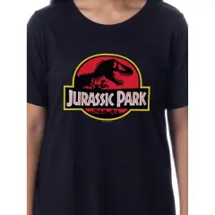 Jurassic Park Womens' Dinosaur Film Logo Nightgown Sleep Pajama Shirt Black